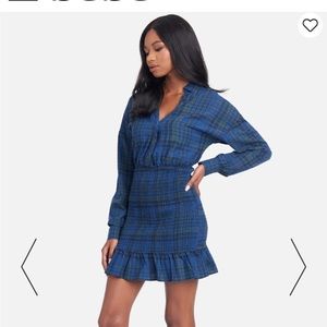 Bebe NWT Blue: SMOCKED PLAID SHIRTDRESS